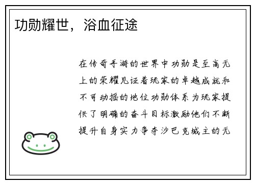 功勋耀世，浴血征途